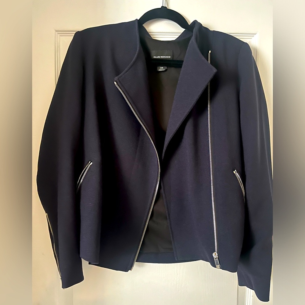 Club Monaco Navy Zip-Front Blazer Jacket